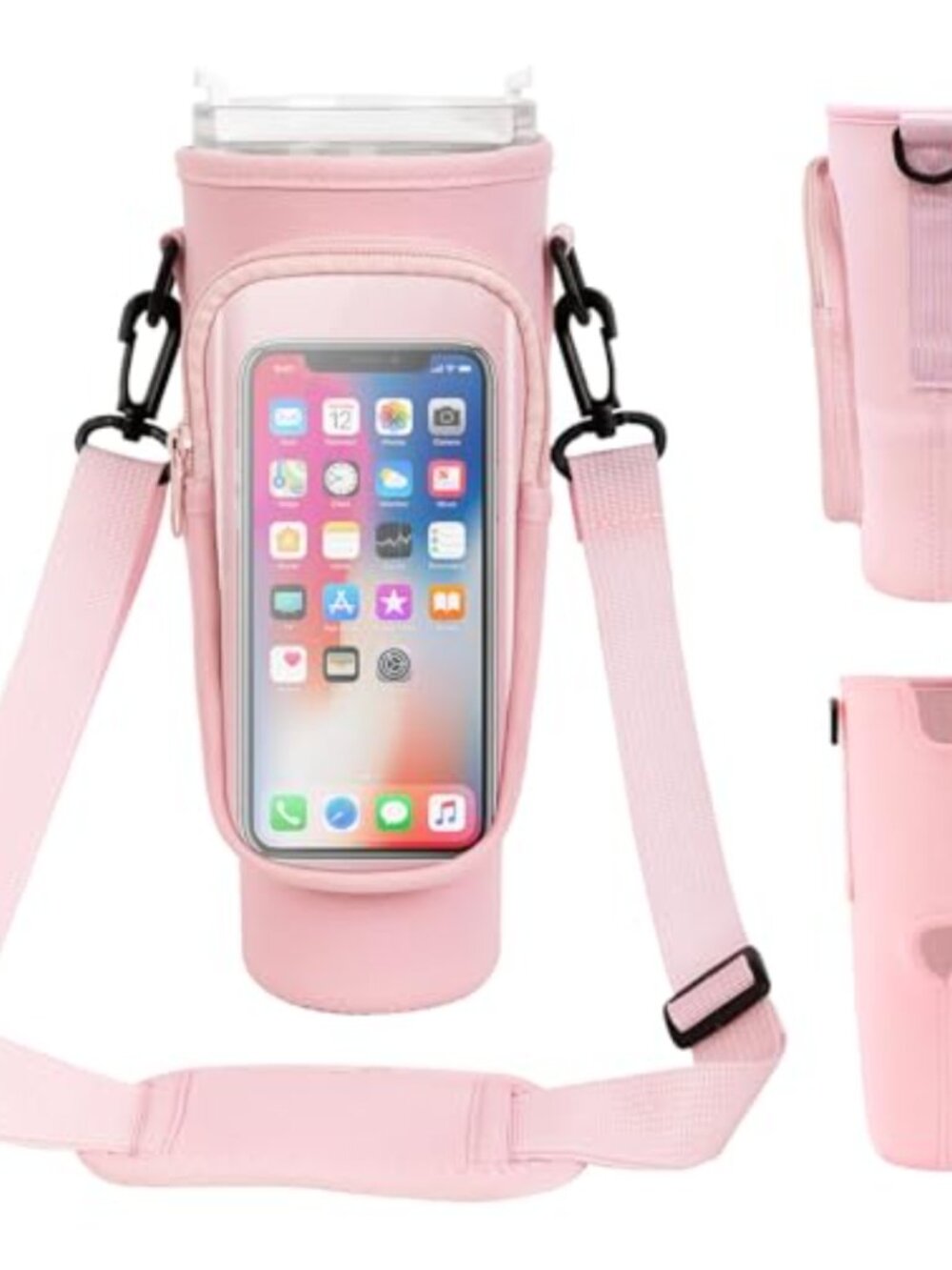 Neoprene Water Bottle Carrier Bag Adjustable Strap Zip Pocket
